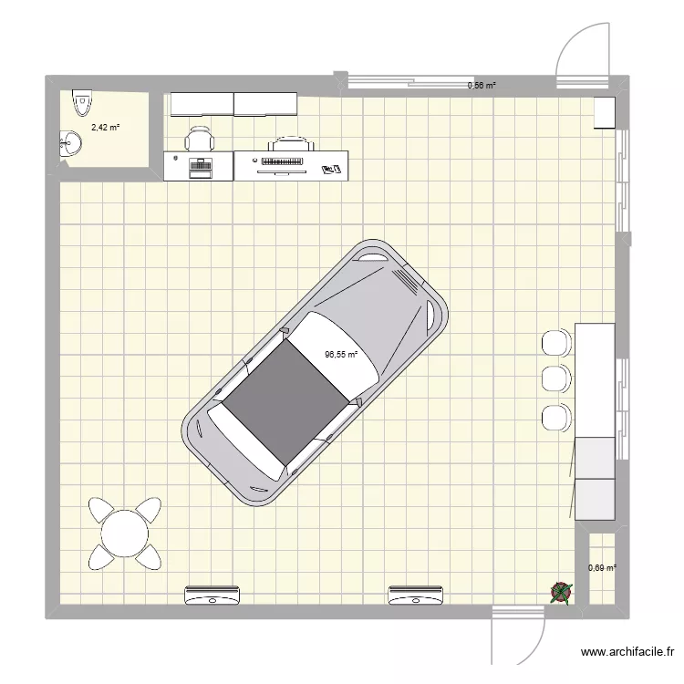 Plan de magasin Vulco. Plan de 4  et 100 m²