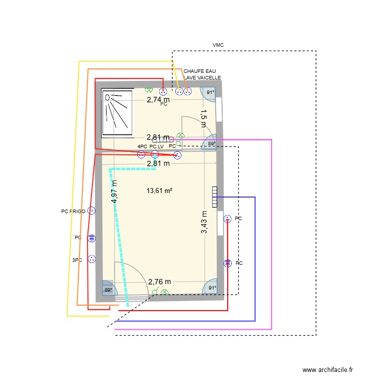 seb. Plan de 1 pièce et 14 m2