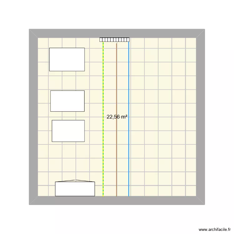 radiateur. Plan de 1 pièce et 23 m²