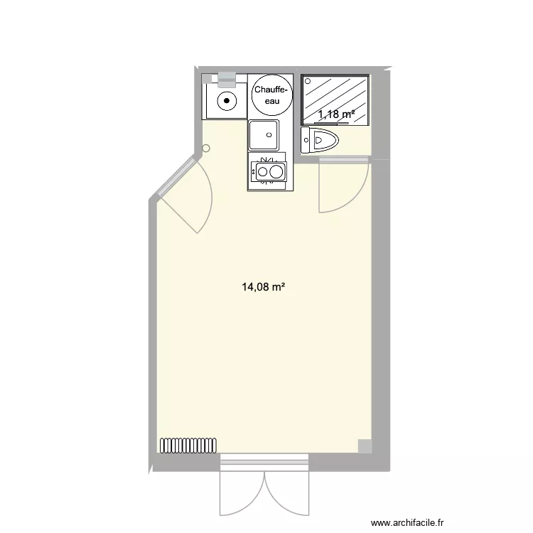 Studio Voltaire. Plan de 2  et 15 m²