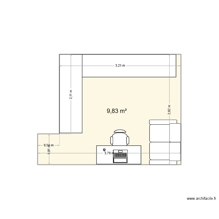 cuisine. Plan de 1 pièce et 10 m2