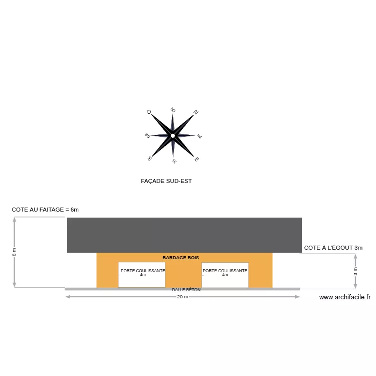 bartiment monopente FA&Ccedil;ADE SUD-EST. Plan de 