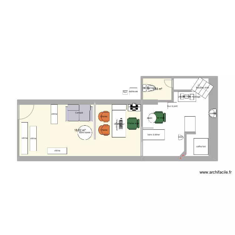 Local 3. Plan de 2 pièces et 21 m²