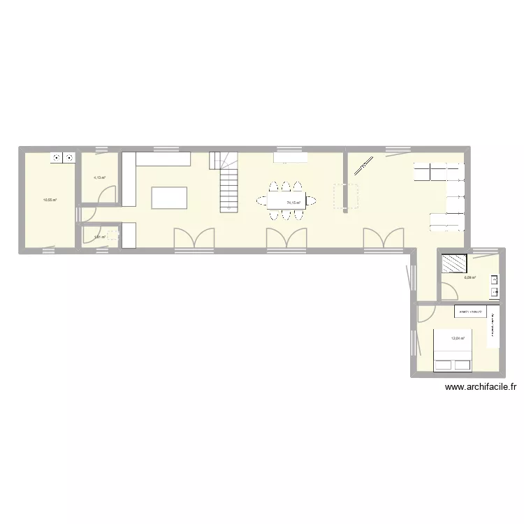 longere. Plan de 6  et 109 m²
