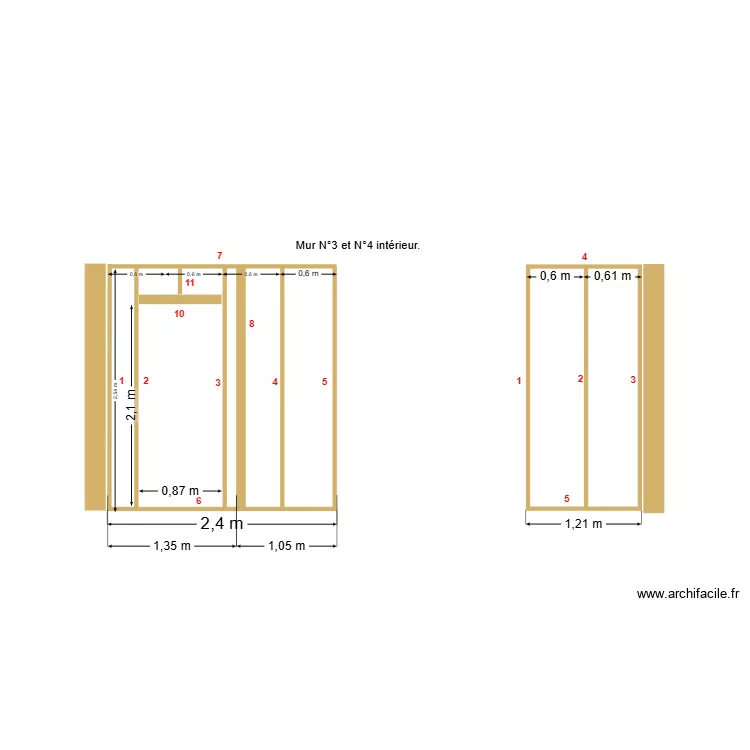 Mur int&eacute;rieur N&deg;3 et 4 RDC. Plan de 