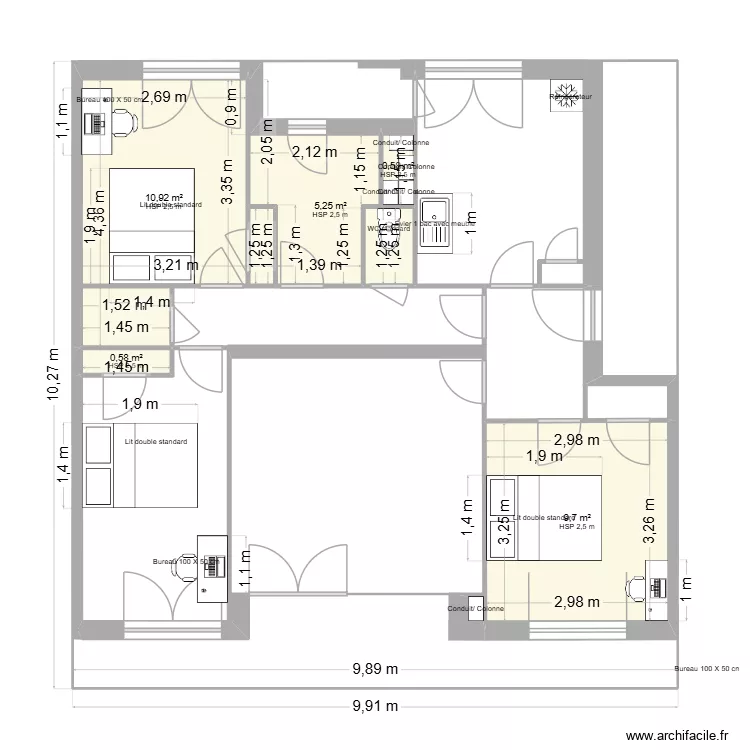 1 - M. Sandie à Valence - ensemble 1/50 - Meublé. Plan de 5 et 27 m² 1 - M. Sandie à Valence - ensemble 1/50 - Meublé. Plan de 5 et 27 m²