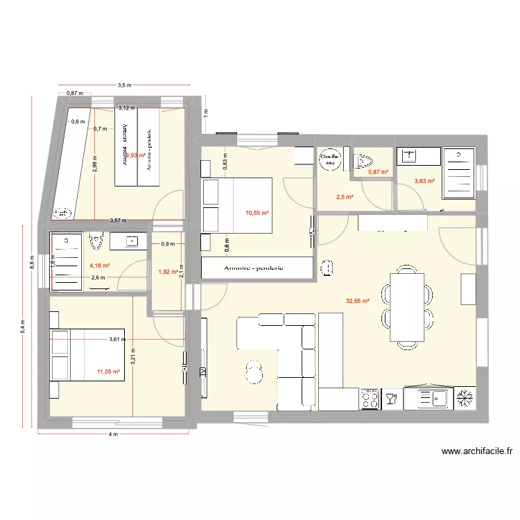 extension  2 chambres dressing. Plan de 