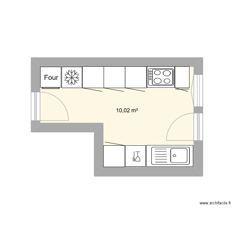 Cuisine. Plan de 1 pièce et 10 m2