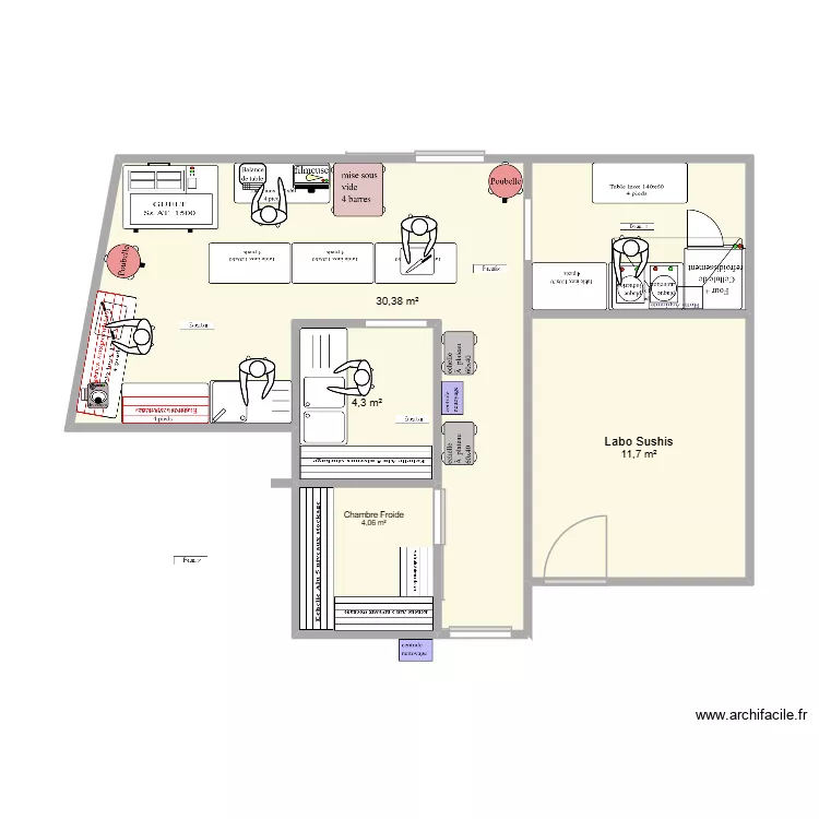 Labo Lyon F&eacute;lix V6. Plan de 4  et 50 m²