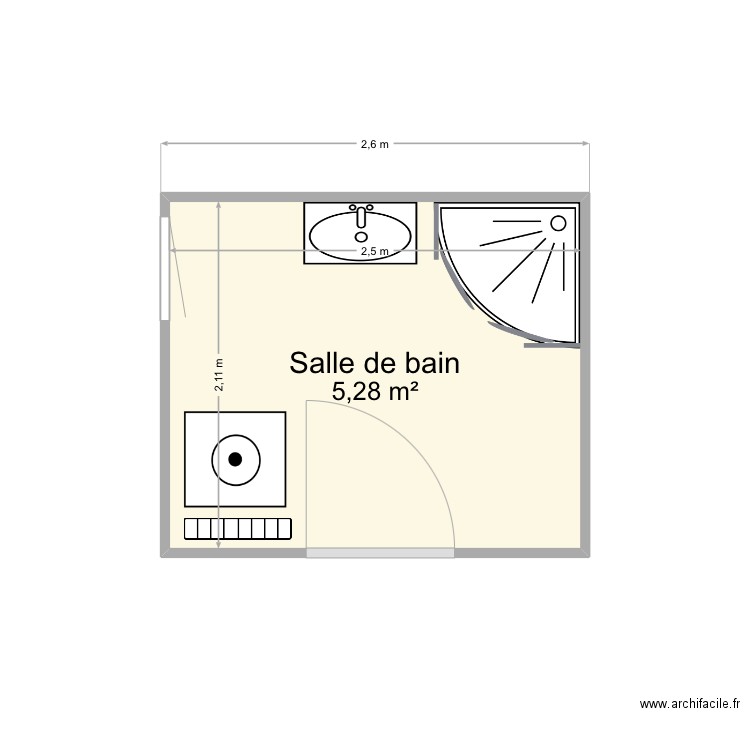 Sdb. Plan de 1 pièce et 5 m2