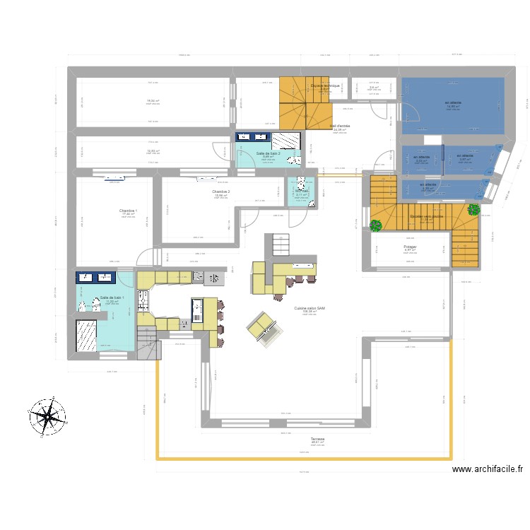 trencall +1 transformation murs 2024. Plan de 18 pièces et 315 m2