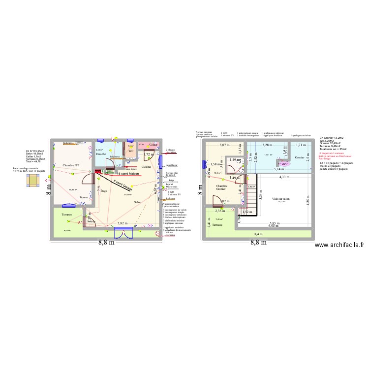 Électricité Maison . Plan de 11 pièces et 119 m2