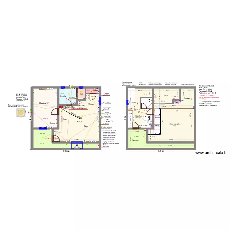 &Eacute;lectricit&eacute; Maison. Plan de 11  et 113 m²