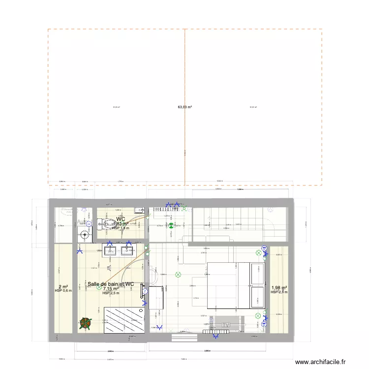 gite R ET B PLAN ELECTRIQUE. Plan de 7  et 46 m²