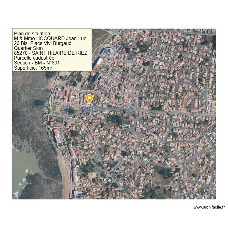 Plan de situation 20 Bis, Place Vivi Burgaud - 85270 - SAINT HILAIRE DE RIEZ. Plan de 