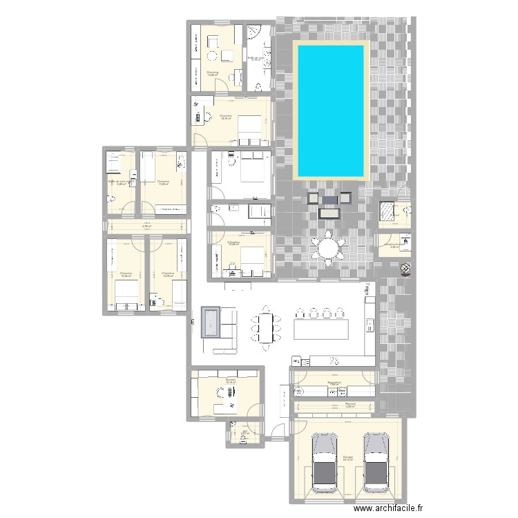 maison en bois. Plan de 16 pièces et 154 m2