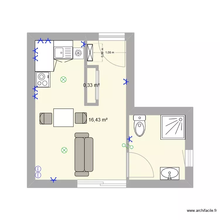 Appartement madame l.2k. Plan de 2 Pièces et 17 m² Appartement madame l.2k. Plan de 2 Pièces et 17 m²