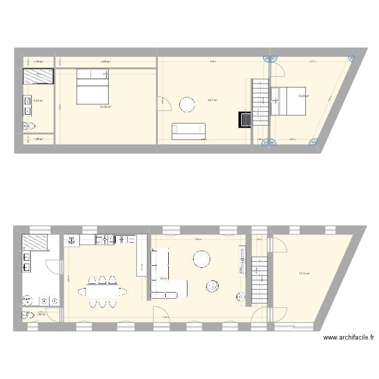 Maison cuisine salon inversé. Plan de 10 pièces et 159 m2