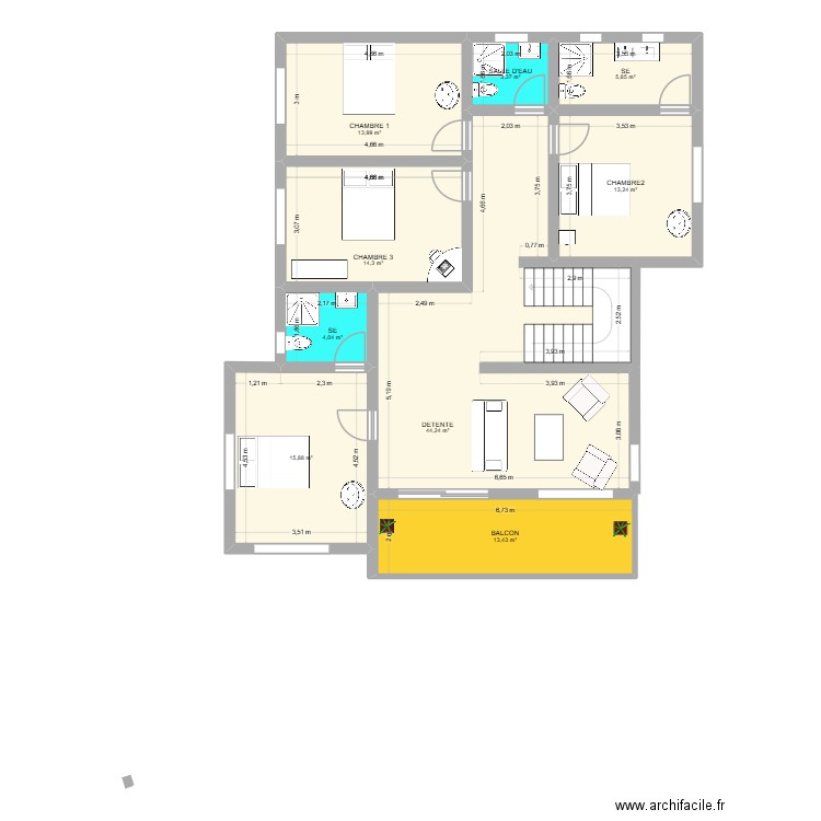 PLAN DE L' ETAGE AMBOLOKANDRINA. Plan de 7 pièces et 115 m2