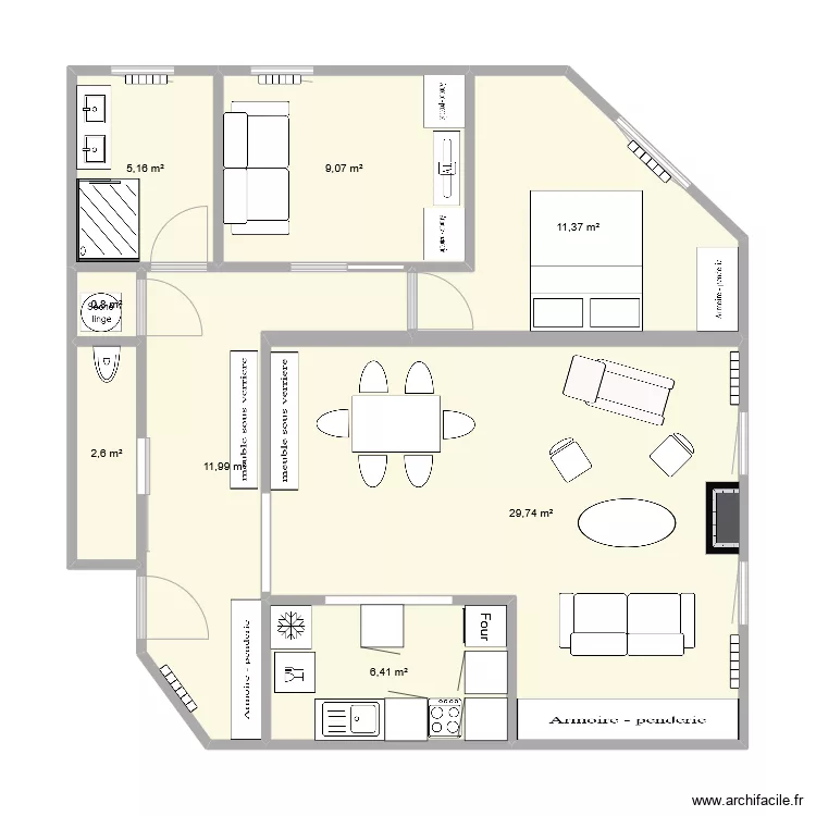 appartement 80 m2 Version 3. Plan de 