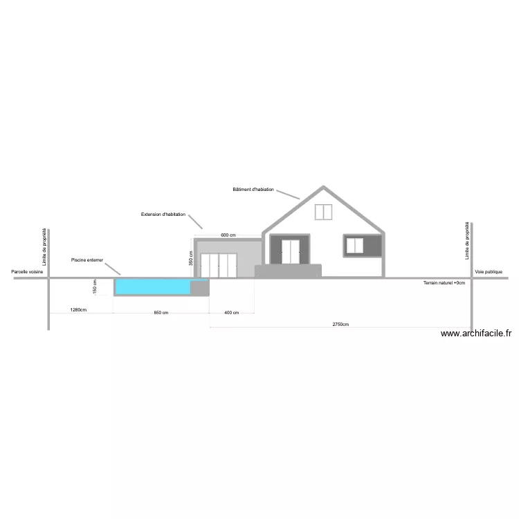 Plan coupe extension. Plan de 