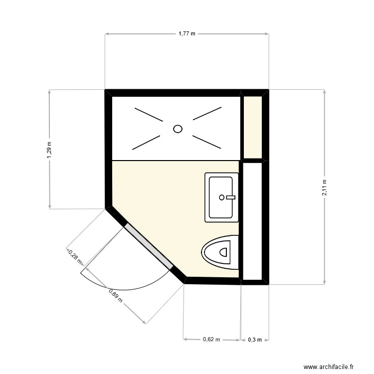 plan sdb. Plan de 3 pièces et 3 m2
