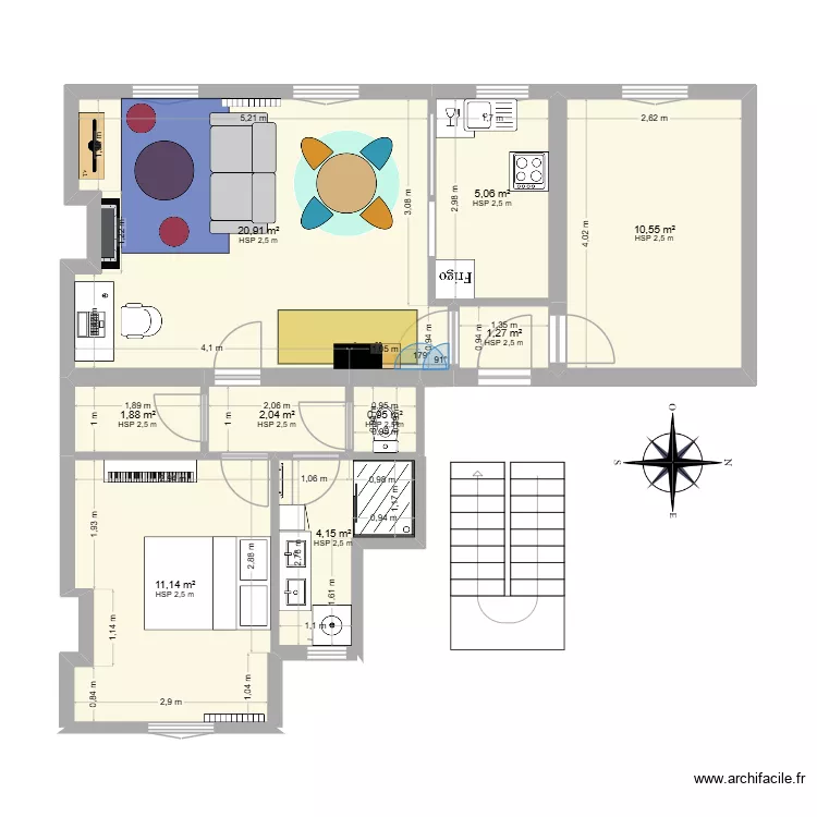 7GM - Post Tvx. Plan de 9  et 58 m²
