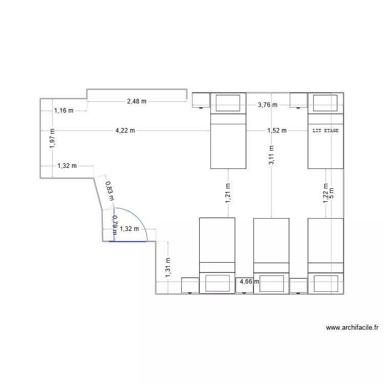 CHAMBRE GARAGE AVEC 6 LITS DONT UN LIT ETAGE. Plan de 