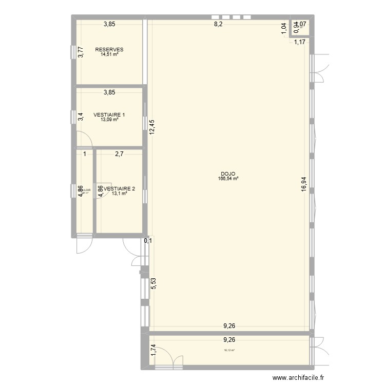 Dojo après travaux v5. Plan de 7 pièces et 229 m2