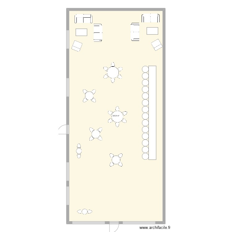 Brasserie. Plan de 1 pièce et 226 m2