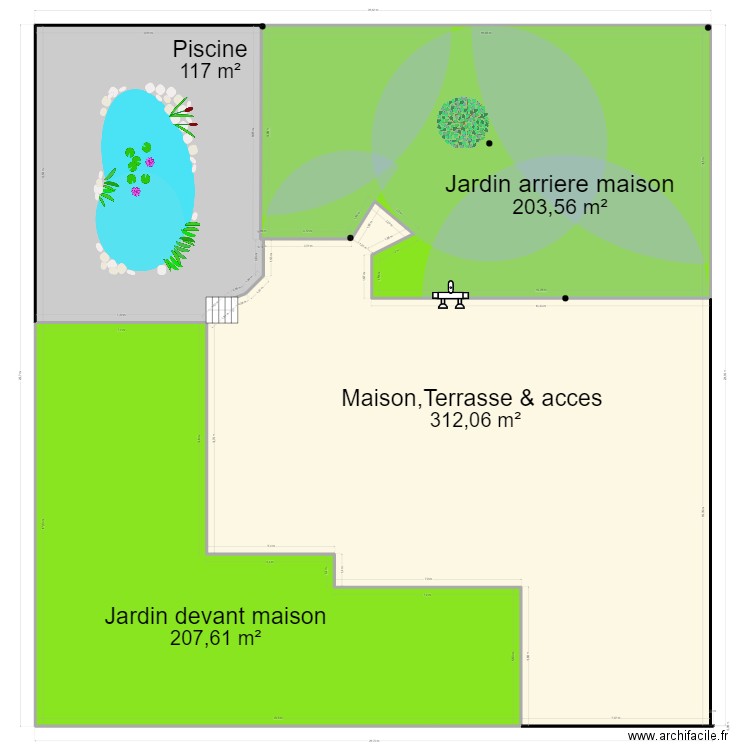 JARDIN. Plan de 4 pièces et 840 m2