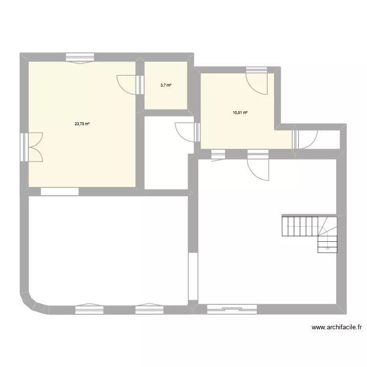 RDC. Plan de 3 pièces et 38 m²