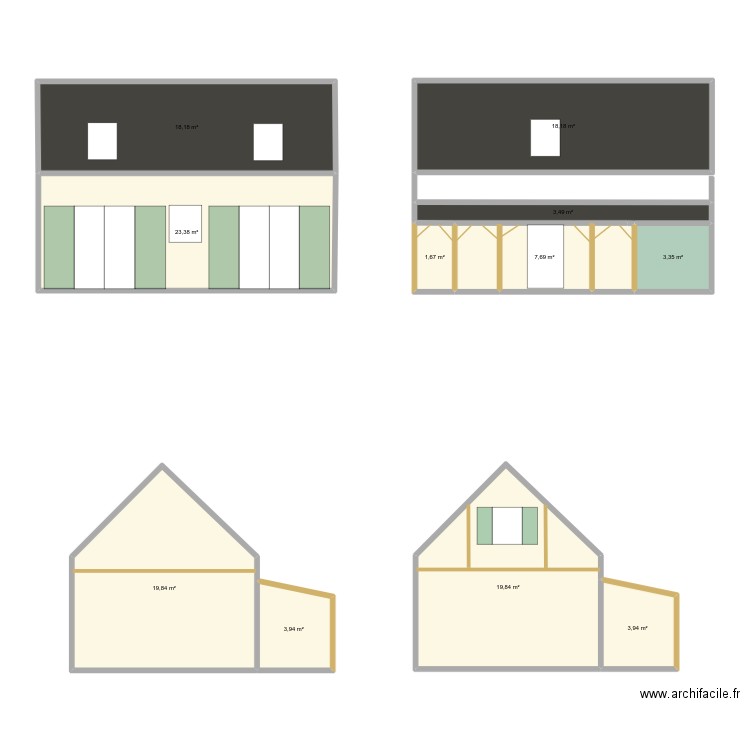 Extérieurs. Plan de 11 pièces et 123 m2