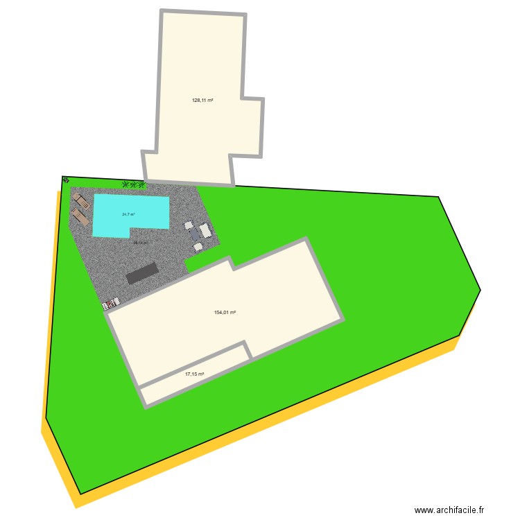 piscine. Plan de 3 pièces et 299 m2
