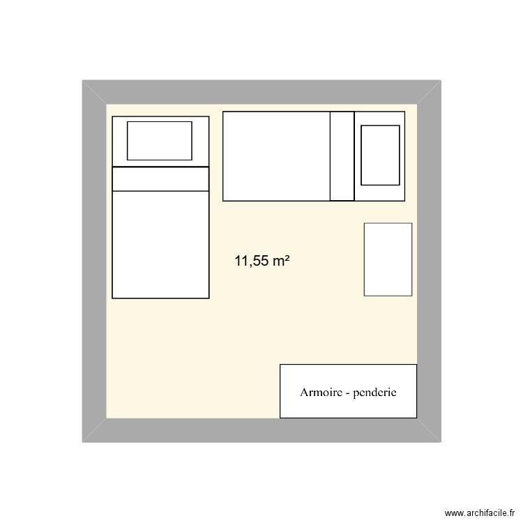 chambre. Plan de 1 pièce et 12 m2