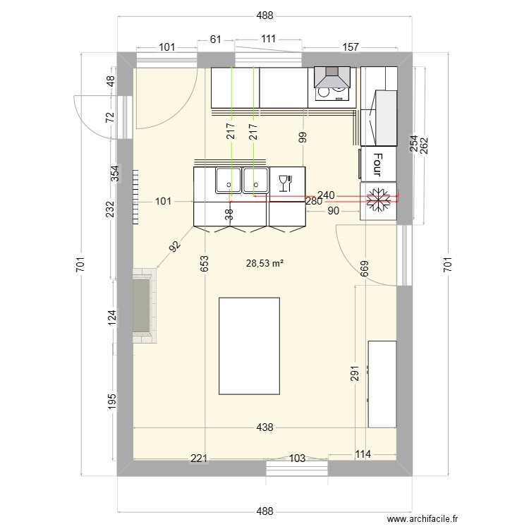 Cuisine plan tech dessus 3. Plan de 1 pièce et 29 m2