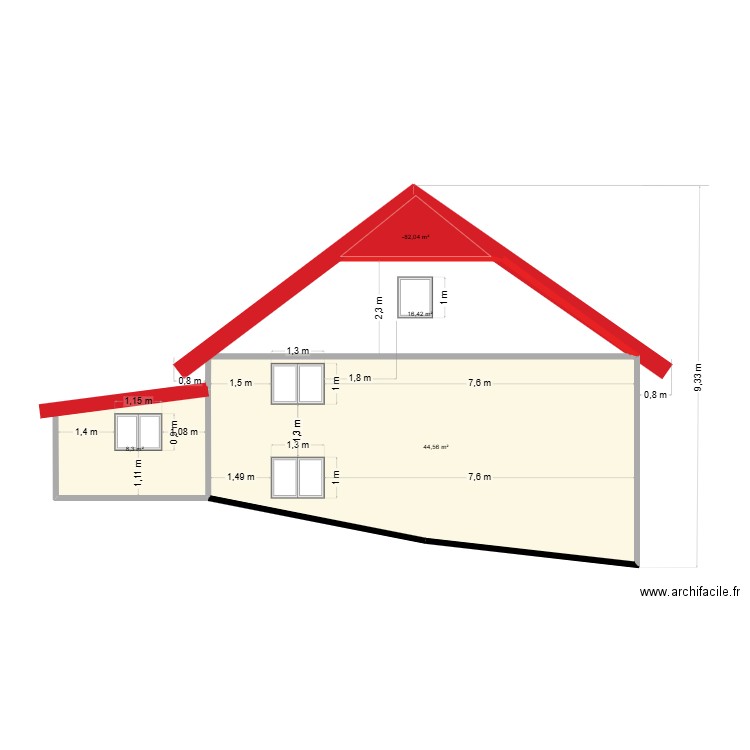 Façade OUEST. Plan de 4 pièces et 72 m2