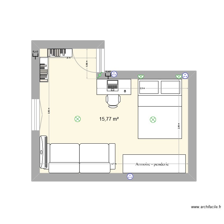 chambre quentin. Plan de 1 pièce et 16 m2