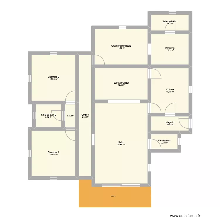 ma maison pp 3cbres 1. Plan de 13  et 117 m²