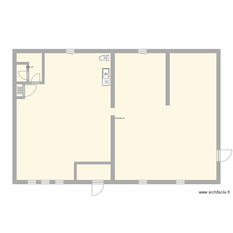 commerce. Plan de 2 pièces et 116 m2