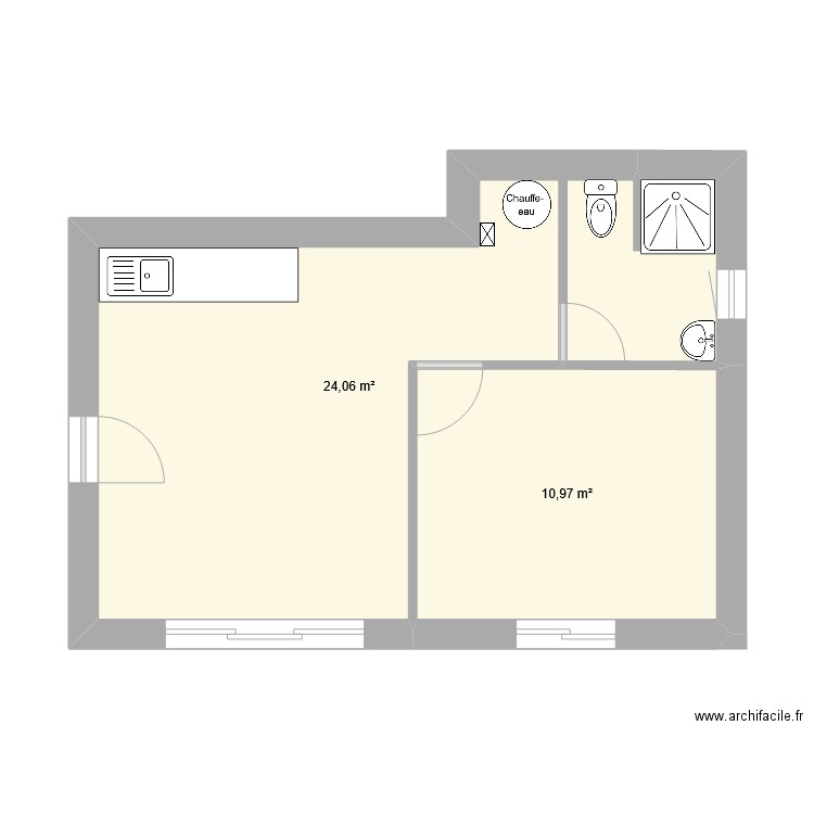 studio 1. Plan de 2 pièces et 35 m2