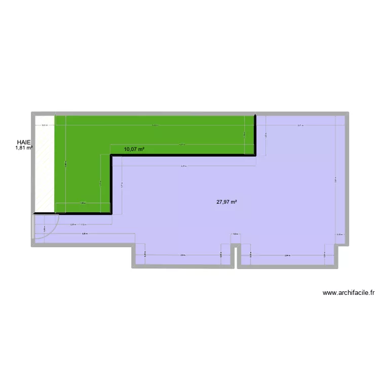 terasse + dimension base v4. Plan de 3 pièces et 40 m²
