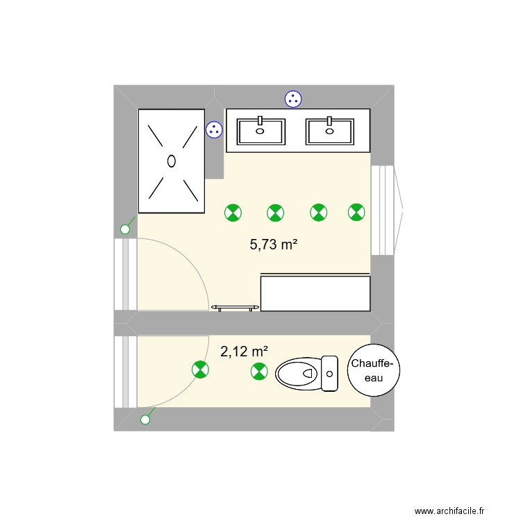 SDB COUPELLE. Plan de 2 pièces et 8 m2