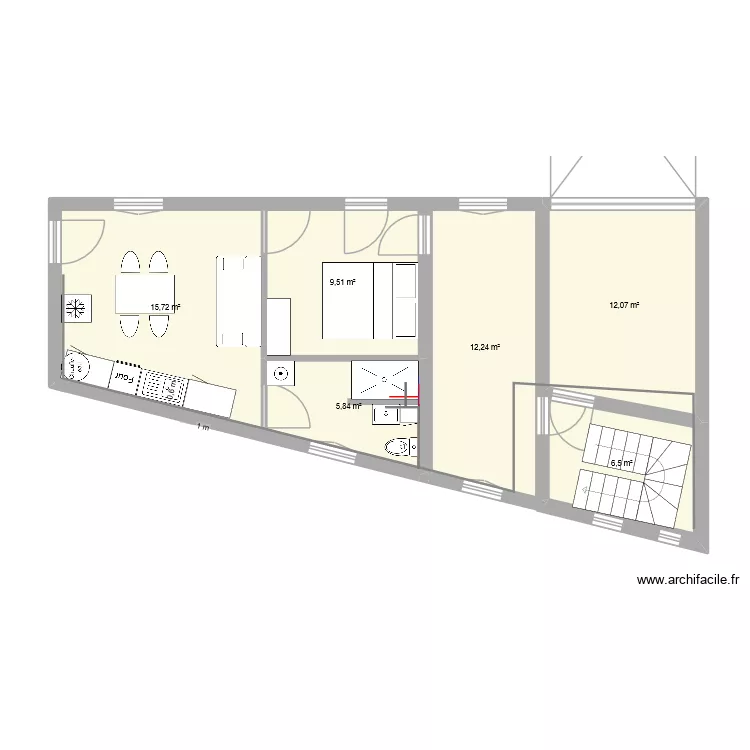 Cusy rdc. Plan de 6 pièces et 63 m²