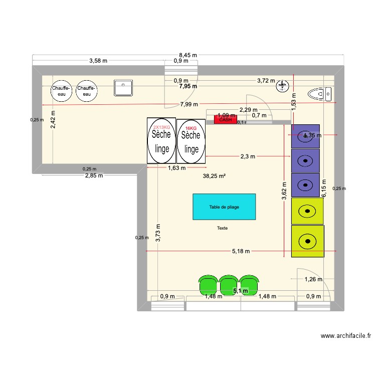 Laverie Isle d'abeau. Plan de 1 pièce et 38 m2