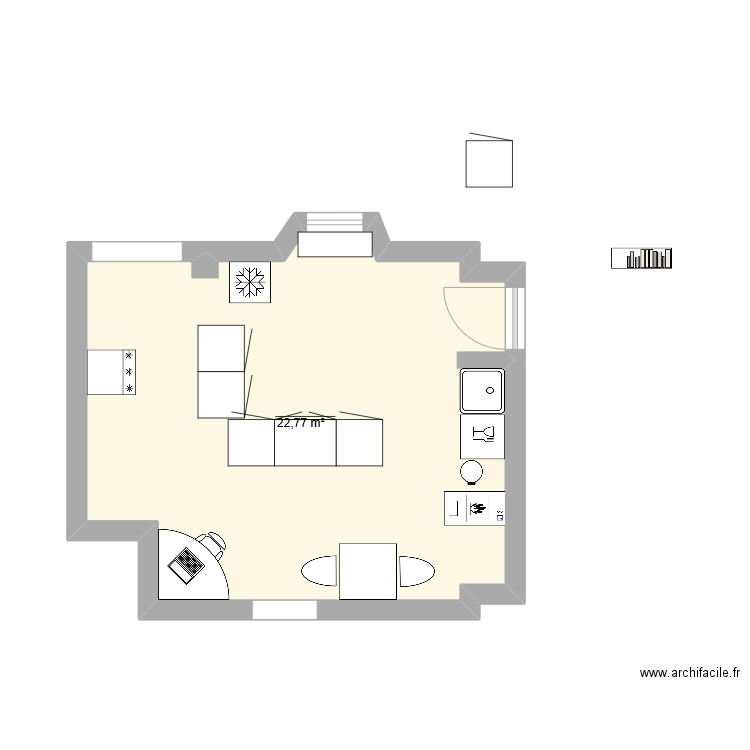 cuisine titouu. Plan de 1 pièce et 23 m2