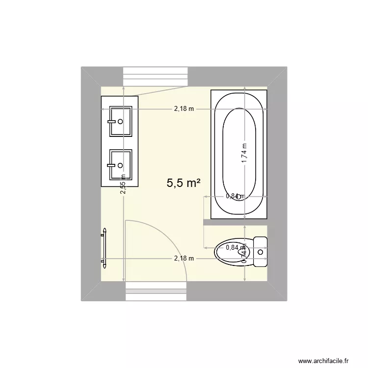 test salle de bain. Plan de 1  et 6 m²