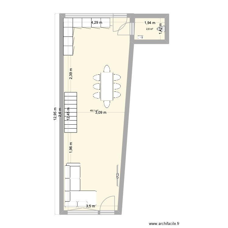 l'aite 5. Plan de 2 pièces et 52 m2