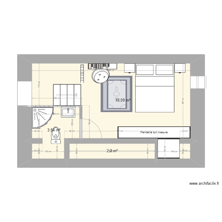 Maison Edouard Maury R+2. Plan de 3 pièces et 24 m2