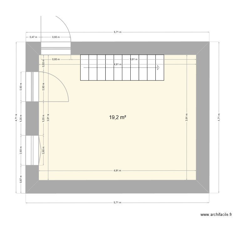 Bureau. Plan de 1 pièce et 19 m2